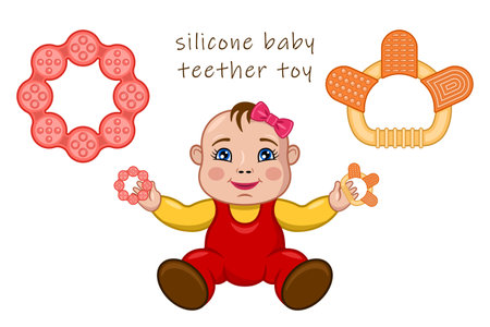Set silicone baby teether toys realistic cartoon isolatedのイラスト素材
