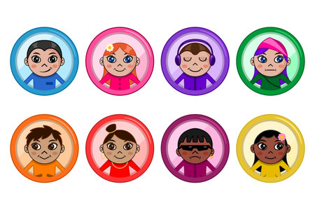 set avatars young people portraits social media circle frame flat cartoonのイラスト素材