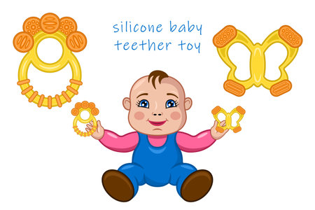 Set silicone baby teether toys realistic cartoon isolatedのイラスト素材