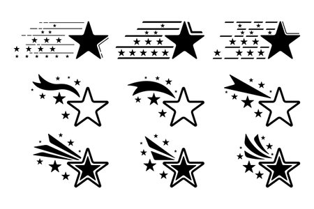 Set shooting star emblems isolated white backgroundのイラスト素材