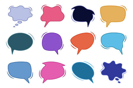 set colored vibrant speech bubbles flat cartoon isolatedのイラスト素材