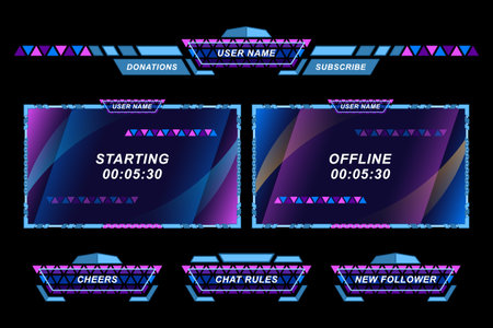 Set futuristic stream overlay geometric frames templateのイラスト素材