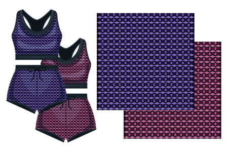 Sports women top shirt and shorts seamless geometric pattern template isolated white backgroundのイラスト素材