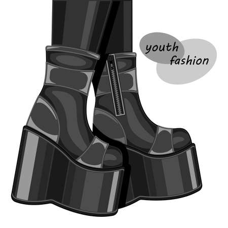 women black shoes on high platform cartoon isolated white backgroundのイラスト素材