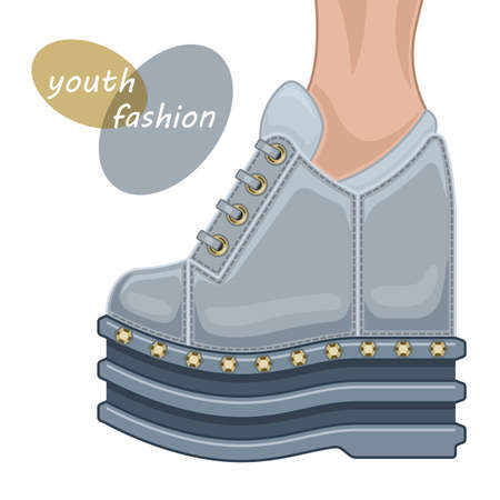 women grey shoes on high platform cartoon isolated white backgroundのイラスト素材