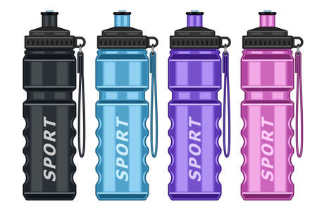 set sports water bottles realistic isolated white backgroundのイラスト素材