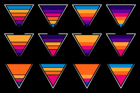 Collection shape triangles with sunset background isolated black backgroundのイラスト素材