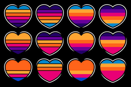 Collection shape hearts with sunset background isolated black backgroundのイラスト素材