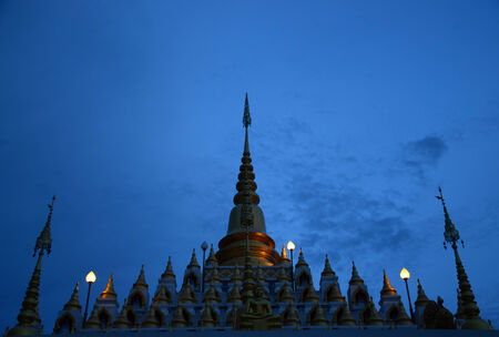 pagoda in thai temple with blue sky の写真素材