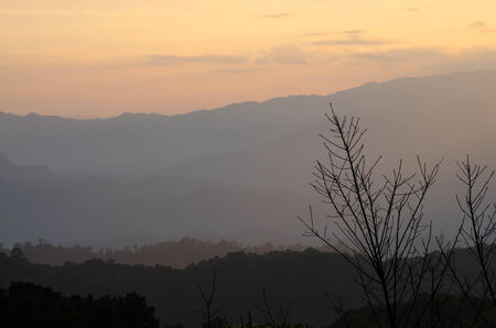 Orange sky and mountains の写真素材