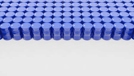 3d render of a group of metal oil barrels in blue color.の写真素材