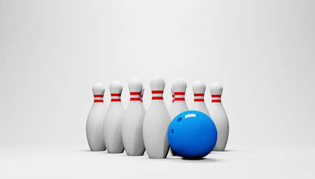 3d render of a set of bowling skittles and ball isolated on white background. Digital image illustration.の写真素材