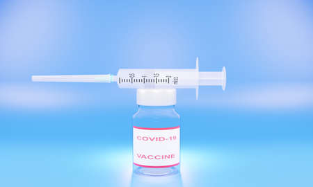 3D render of a syringe with a needle and covid-19 vaccine in a glass ampoule. Illustration of a digital image for medicine.の写真素材