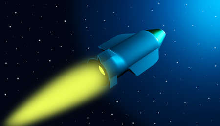 3D render of a sci-fi style spacecraft in open space. Illustration of a digital image in scientific space research.の写真素材