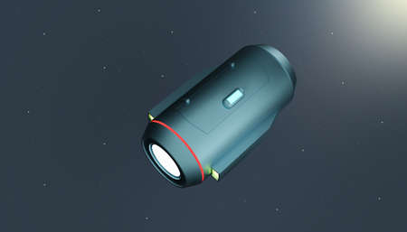 3D render of a sci-fi style space capsule in open space. Digital image illustration.の写真素材