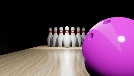 3d render of a bowling with skittles and a ball.Digital image illustration.の写真素材