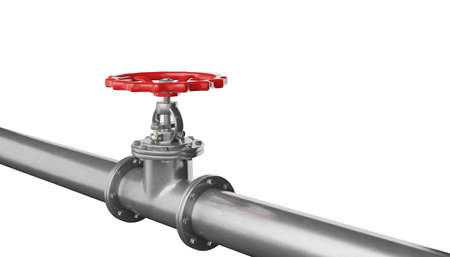 3D render glossy metal pipe with valve on a white background.Illustration of a digital image for industrial.の写真素材