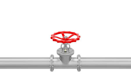 3D render glossy metal pipe with valve on a white background.Illustration of a digital image for industrial.の写真素材