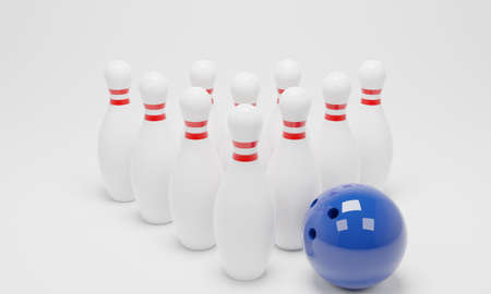 3d render of a set of bowling skittles and ball isolated on white background. Digital image illustration.の写真素材