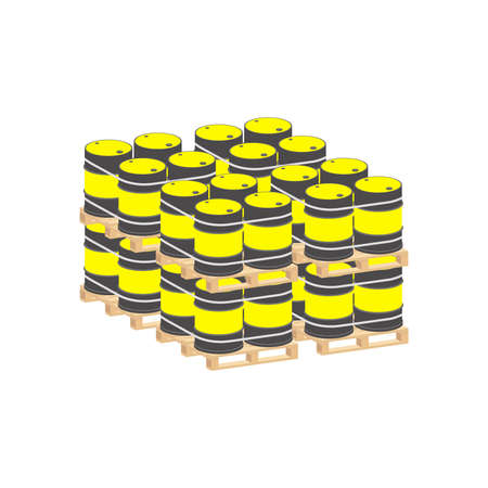 Metal barrels on a pallet.Vector isometric and 3D view.のイラスト素材
