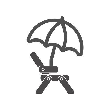 Chaise lounge with beach umbrella icon in flat style.Vector illustration.のイラスト素材