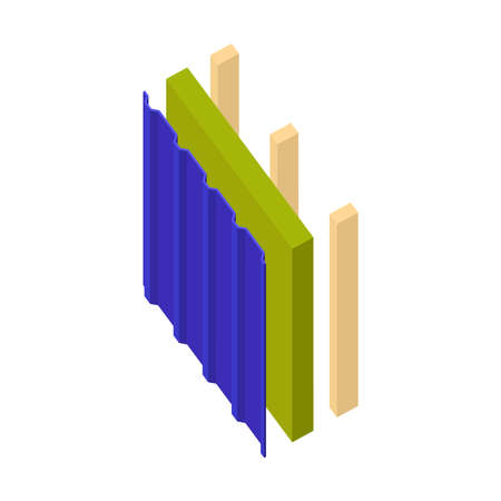 Sandwich panel two-layer on a wooden frame.Profile sheet iron withs filler-mineral wool.Vector isometric and 3D view.のイラスト素材