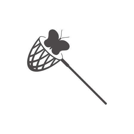 Catching butterflies with a butterfly net icon in flat style.Vector illustration.のイラスト素材