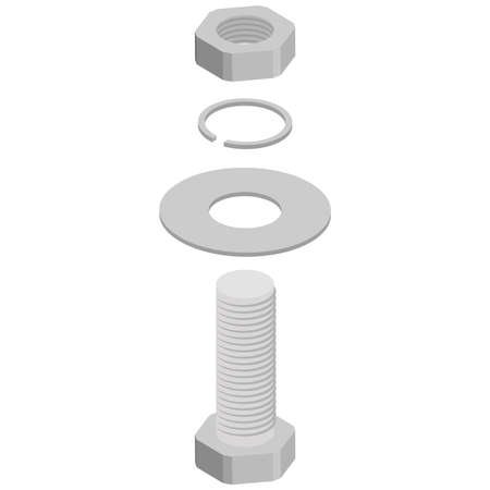 Stainless steel bolt and nut.3d vector illustration and isometric view.のイラスト素材
