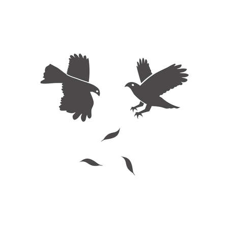 The battle of two birds of prey in the sky icon in flat style.Vector illustration.のイラスト素材