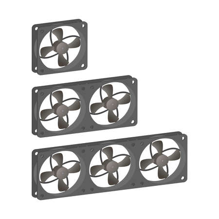Set of computer equipment fans.3d vector illustration and isometric view.のイラスト素材