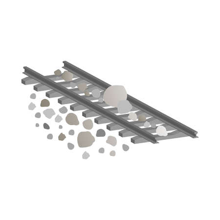 The collapse of stones on the railway.3d vector illustration and isometric view.のイラスト素材