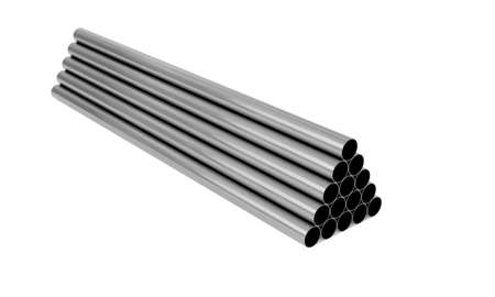 3d render of metal pipes stacked in a pyramid isolated on a white background. Digital illustration for your business and industry.の写真素材