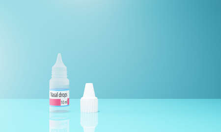 3D render of a nasal drop in case of a runny nose in a transparent plastic bottle with a capacity of 10 ml.の写真素材