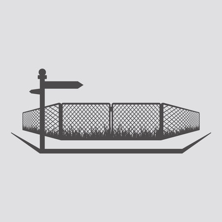 View of the street with a walkway, wire fence and street name isolated on white background.のイラスト素材