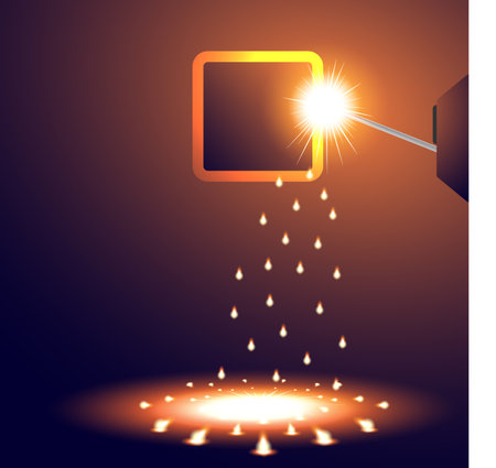 Welding. Grilled electrode arc welding against a dark background.のイラスト素材