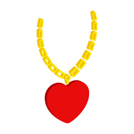Heart on a gold chain icon isolated on white background.Isometric and 3D view.のイラスト素材