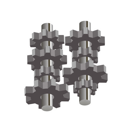 Part of the gearbox mechanism isolated on white background.Isometric and 3D view.のイラスト素材