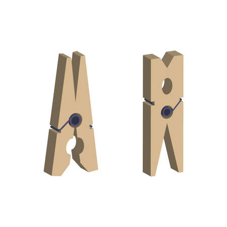 Wooden clothespin isolated on white background.Isometric and 3D view.のイラスト素材