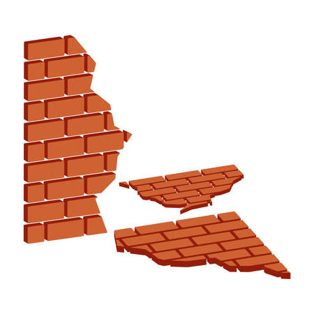 Ruined brick wall.Isometric and 3D view.のイラスト素材