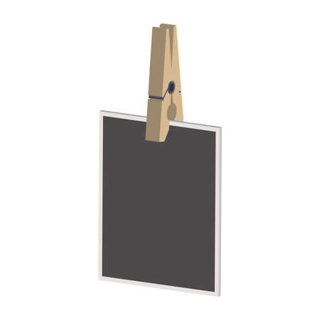 Blank photo on the clothespin isolated on white background.Isometric and 3D view.のイラスト素材