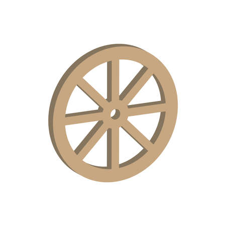 An old wagon wheel isolated on white background.Isometric and 3D view.のイラスト素材
