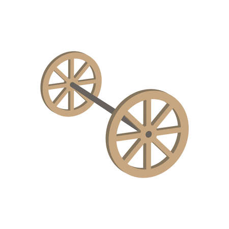 An old wagon wheel isolated on white background..Isometric and 3D view.のイラスト素材