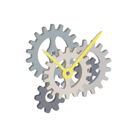Gear mechanism from the clock with minute and hour hand.Isometric and 3D view.のイラスト素材