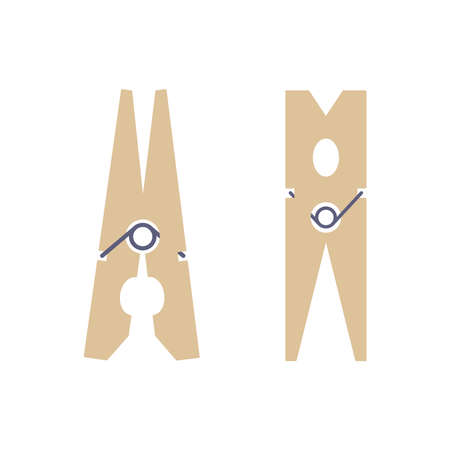 Wooden clothespin icon in flat style.Vector illustration.のイラスト素材