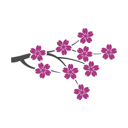 Blooming Japanese Sakura icon in a flat style isolated on white background. Vector illustration.のイラスト素材