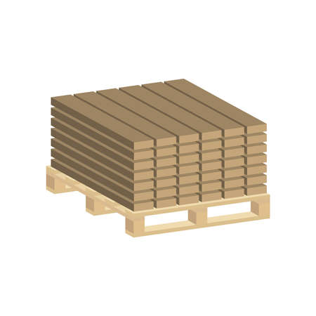 Construction boards on a pallet isolated on white background. Isometric and 3D view.のイラスト素材