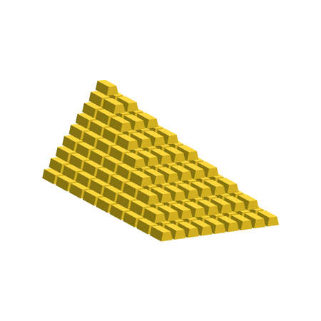 Gold bars folded into pyramid.3d vector illustration and isometric view.のイラスト素材