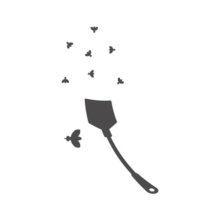 Fly swatter to kill flies and insects icon in flat style isolated on white background.Vector illustration.のイラスト素材