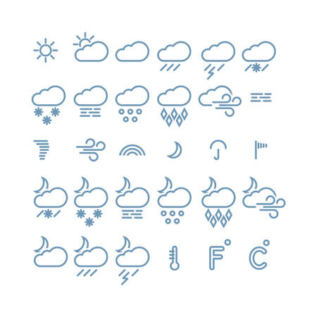 Set of icons for weather forecasting in flat style isolated on white background.Vector illustration.のイラスト素材