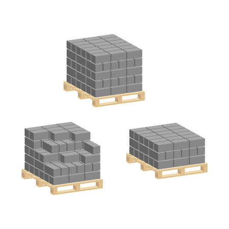 Set of Cement blocks for construction on pallets isolated on white background.Isometric and 3D view.のイラスト素材
